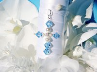 Swarovski Crystal Aquamarine Cross – Something Blue Charm for Bride’s Wedding Bouquet