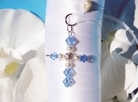 Something Blue Bridal Bouquet Charm – Crystal Cross Wedding Keepsake & Gift for Bride