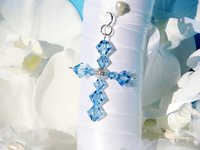Something Blue Cross Bouquet Charm for Bride – Aquamarine Swarovski Crystal Wedding Keepsake