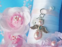 Angel Wedding Bouquet Charm – Pink Swarovski Pearl Bridal Keepsake, Angel Memorial Gift for Bride