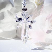Angel with Cross Car Charm – Crystal Guardian Angel Rear View Mirror Suncatcher | Sympathy Gift 