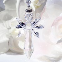 Angel with Cross Car Charm – Crystal Guardian Angel Rear View Mirror Suncatcher | Sympathy Gift 