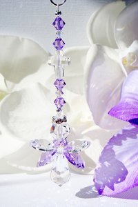 Purple Crystal Angel with Cross Rear View Mirror Charm – Car Suncatcher & Guardian Angel Sympathy Gift