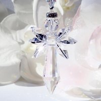 Angel with Cross Car Charm – Crystal Guardian Angel Rear View Mirror Suncatcher | Sympathy Gift 