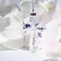 Angel with Cross Car Charm – Crystal Guardian Angel Rear View Mirror Suncatcher | Sympathy Gift 