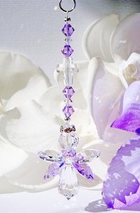 Purple Crystal Angel with Cross Rear View Mirror Charm – Car Suncatcher & Guardian Angel Sympathy Gift