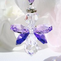 Purple Swarovski Angel Car Charm – Rearview Mirror Guardian, Sympathy Gift & Suncatcher