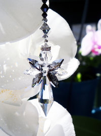 Angel Rear View Mirror Charm, Black and Silver Crystal Car Charm, Guardian Angel for Car, Rearview Mirror