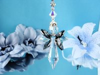 Angel Rear View Mirror Charm, Black and Silver Crystal Car Charm, Guardian Angel for Car, Rearview Mirror