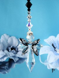 Angel Rear View Mirror Charm, Black and Silver Crystal Car Charm, Guardian Angel for Car, Rearview Mirror