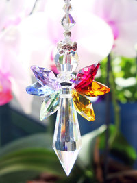 Crystal Angel Car Charm, Swarovski Crystal Rearview Mirror Charm, Chakra Rainbow Colors