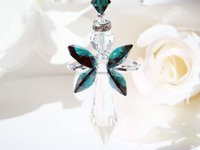 Crystal Angel Car Charm, Emerald Green Rear View Mirror Charm, Angel Suncatcher for Car