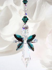 Crystal Angel Car Charm, Emerald Green Rear View Mirror Charm, Angel Suncatcher for Car