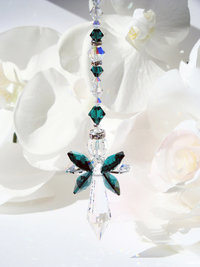 Crystal Angel Car Charm, Emerald Green Rear View Mirror Charm, Angel Suncatcher for Car