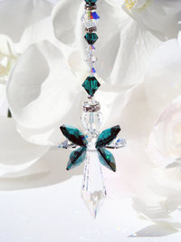 Crystal Angel Car Charm, Emerald Green Rear View Mirror Charm, Angel Suncatcher for Car