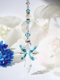 Crystal Angel Car Charm, Turquoise Blue Angel Rearview Mirror Charm, Angel Memorial Gift