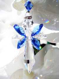 Crystal Angel Rear View Mirror Charm, Sapphire Blue Crystal Angel Suncatcher for Car Rearview Mirror, Guardian Angel Memorial Gift