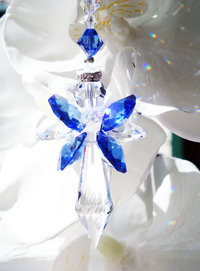 Crystal Angel Rear View Mirror Charm, Sapphire Blue Crystal Angel Suncatcher for Car Rearview Mirror, Guardian Angel Memorial Gift