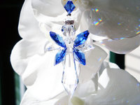 Crystal Angel Rear View Mirror Charm, Sapphire Blue Crystal Angel Suncatcher for Car Rearview Mirror, Guardian Angel Memorial Gift