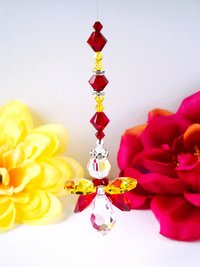 RESERVED LISTING Angel Car Charm, Red and Yellow Rear View Mirror Charm, Swarovski Crystal