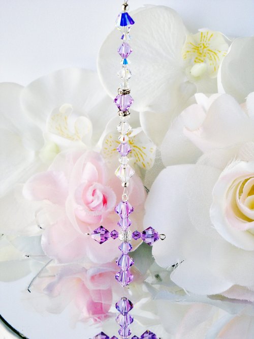 purple cross rearview mirror charm