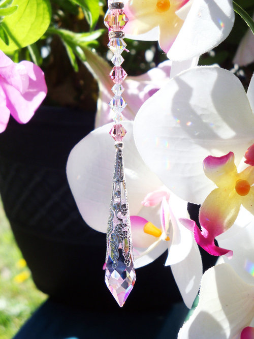 Pink Crystal Rear View Mirror Charm