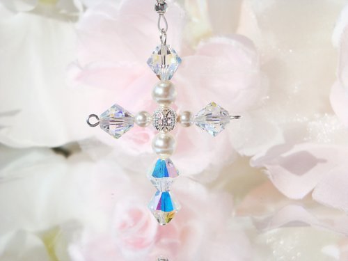 Swarovski Crystal Rear View Mirror Charm, Religious Car Accessories