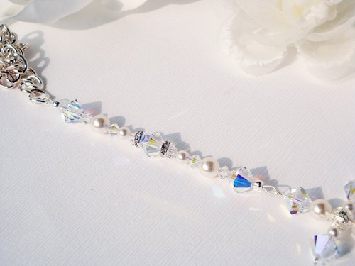 Crystal and White Pearl Cross Rear View Mirror Charm