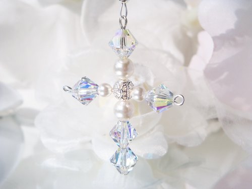 Swarovski Crystal and White Pearl Cross