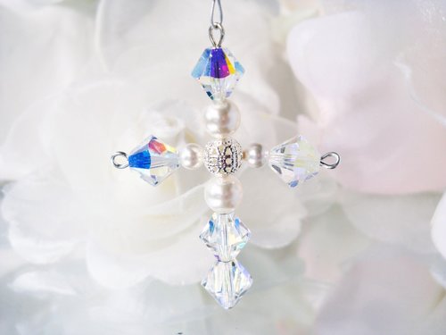 Swarovski Crystal Rear View Mirror Charm, Religious Car Accessories