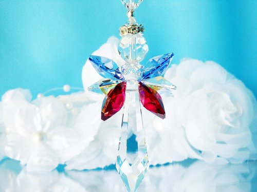 Guardian Angel Car Charm, Swarovski Crystal Patriotic Gift