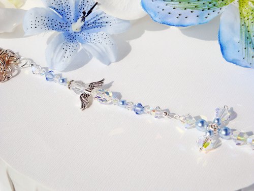 Crystal and Blue Pearl Cross with Angel Religious Car Accessories
