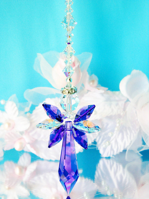 purple angel rear view mirror charm