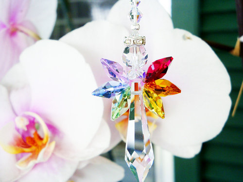 Swarovski Crystal Angel Suncatcher, Crystal Rainbow Angel Sun Catcher,  Memorial Gift