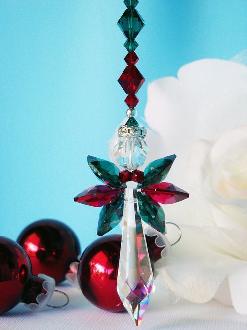 red and green crystal angel christmas ornament