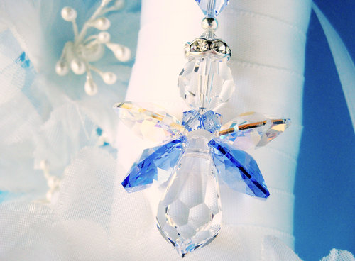 Something Blue Wedding Bouquet Charm, Swarovski Crystal Angel Bridal Bouquet Charm, Something Blue for Bride