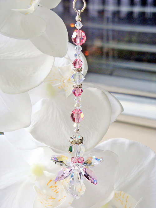 guardian angel rear view mirror charm created with Swarovski Crystals. 