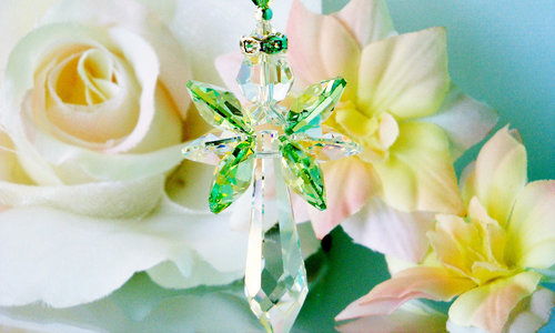 Guardian Angel Car Mirror Charm, Green Rear View Mirror Charm, Swarovski Crystals