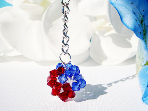 Red, White and Blue Swarovski Crystal Ball Keychain, Patriotic Key Chain, Crystal Keychains for Women