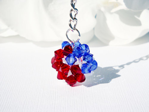 Red, White and Blue Swarovski Crystal Ball Keychain, Patriotic Key Chain, Crystal Keychains for Women