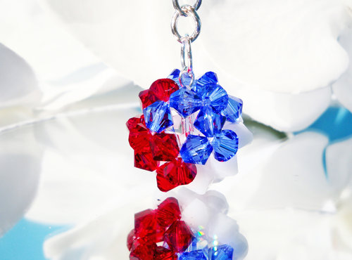 Red, White and Blue Swarovski Crystal Ball Keychain, Patriotic Key Chain, Crystal Keychains for Women