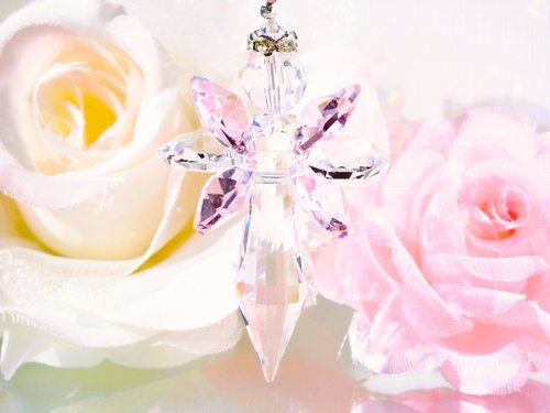 Pink Angel Rear View Mirror Charm, Crystal Guardian Angel Suncatcher Car Charm 