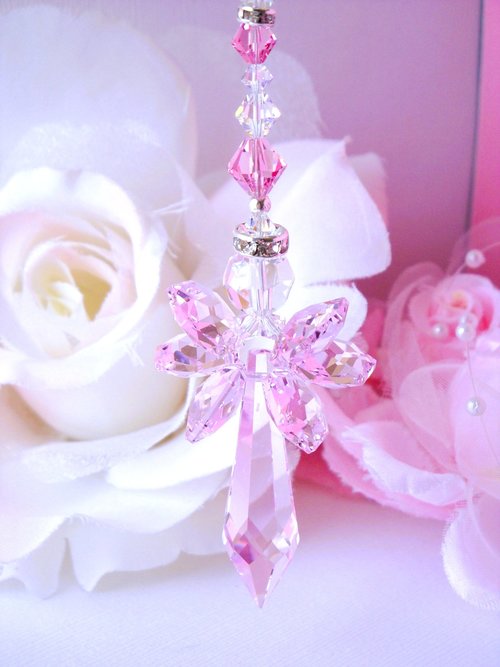 Crystal Angel Suncatcher, Swarovski Crystal Pink Guardian Angel, Nursery Decor, Angel Memorial Gift