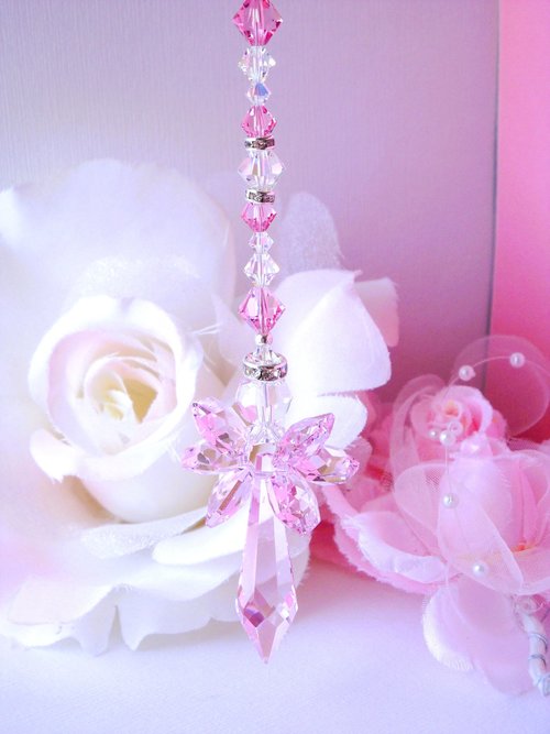 Crystal Angel Suncatcher, Swarovski Crystal Pink Guardian Angel, Nursery Decor, Angel Memorial Gift