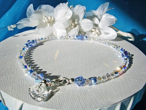 Bridal Something Blue Ankle Bracelet – Swarovski Crystal Wedding Anklet Gift