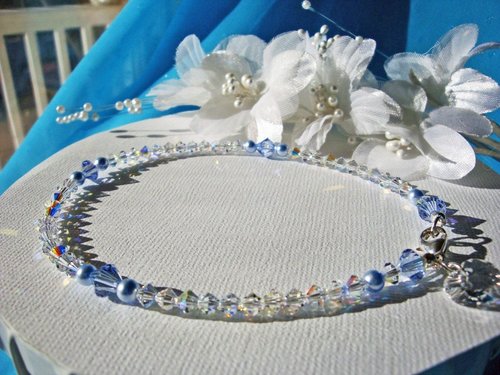 Bridal Something Blue Ankle Bracelet – Swarovski Crystal Wedding Anklet Gift