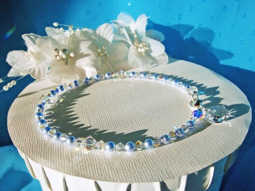 Something Blue Anklet for Bride – Swarovski Crystal & Pearl Wedding Ankle Bracelet Gift