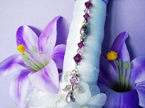 Purple Angel Wedding Bouquet Charm – Amethyst Crystal Memorial for Bridal Bouquet