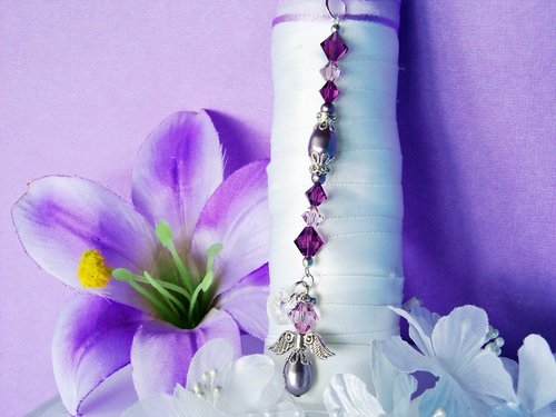 Purple Angel Wedding Bouquet Charm – Amethyst Crystal Memorial for Bridal Bouquet