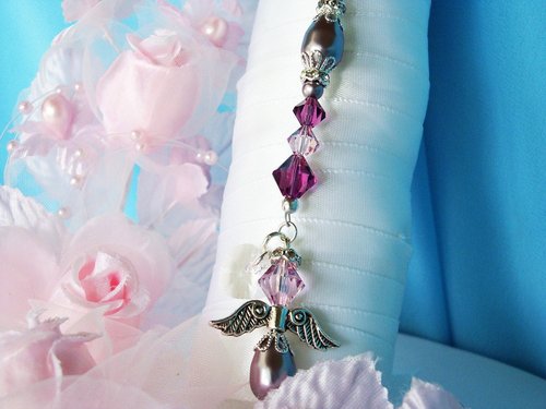 Purple Angel Wedding Bouquet Charm – Amethyst Crystal Memorial for Bridal Bouquet